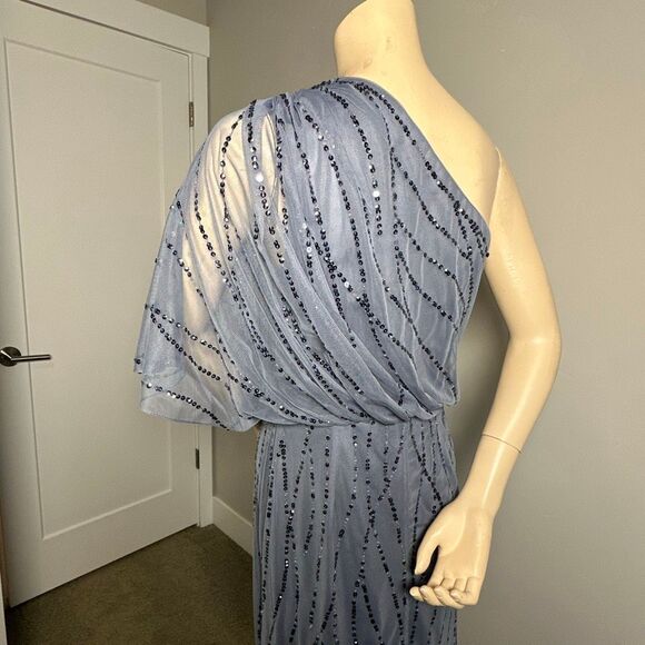 Adrianna Papell Sequined One-Shoulder Gown - Picture 7 of 14